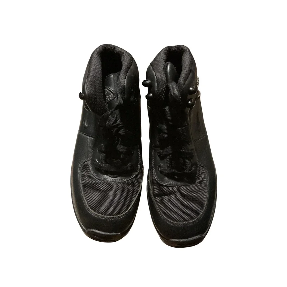 Kids Black Leather Ankle Boots Lug Sole Lace Up Casual Shoes 6‎ Y